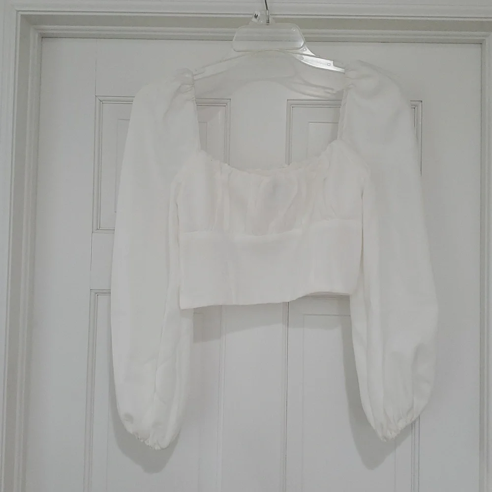 Princess Polly Ariah White Puff Sleeve Blouse sz 2 - Picture 2 of 5